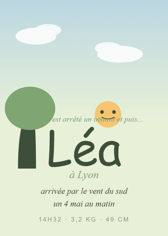 Poster de naissance personnalisé style Studio Ghibli — thème naissance (aperçu)
