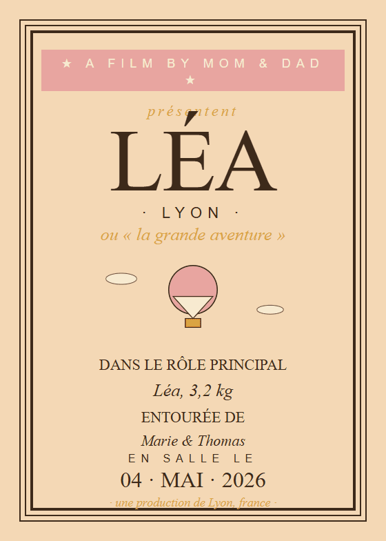 Poster de naissance personnalisé style Wes Anderson — thème naissance (aperçu)