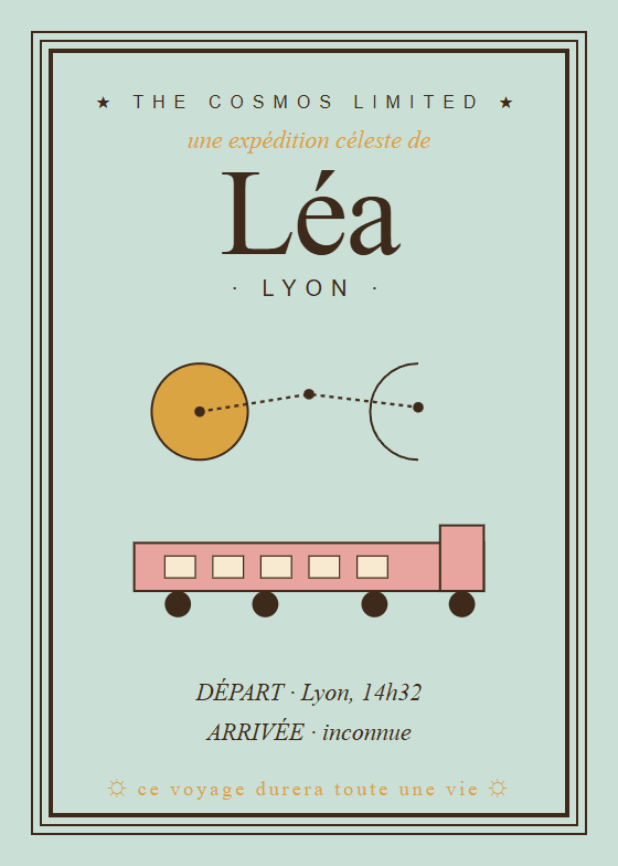 Poster de naissance personnalisé style Wes Anderson — thème ciel étoilé (aperçu)